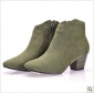 Army Green Real Leather Winter Short Women's Boots