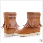 Brown Tassel Style Flat Bottom Women's Boots
