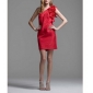 Red With Pockets Bow One Shoulders Mini Homecoming Dresses