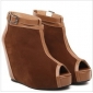 Brown Wedge Style With High Platform Women's Dress Shoes