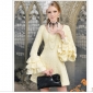 Yellow V-neck Ruffles Sequins Wool Lovely Lady's Dresses