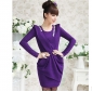Dark Purple Ruffles With Diamond Long Sleeves Short Lady's Dresses