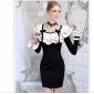 Black White Layered Short Lovely Slim Lady's Dresses