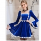 Royal Blue Lace Fashion Ruffles Satin Short Autumn Lady's Dresses