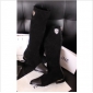 Black Knee Length Satin Real Leather With Zipper Women's Boots