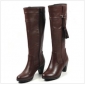 Brown Real Leather With Tassel Knee Length Women's Boots
