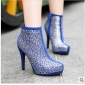 Blue Shiny Diamond Sexy High Heel Winter Women's Boots