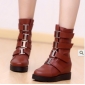 Red Real Leather Flat Bottom Short Women's Boots
