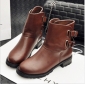 Brown Real Leather With Buckle Flat Bottom Women's Boots