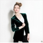Dark Green V-neck Silk Shiny Fashion Casual Women's Jackets & Coats