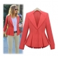 Red Office Lady Ruffles Suit Style Women's Jackets & Coats