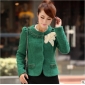 Green Korean Style Mini Wool Women's Jackets & Coats