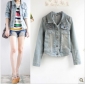 Light Blue With Buttons Cowboy Style Women's Jackets & Coats
