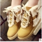 Yellow Satin Wool Flat Bottom Lace Up Women's Boots