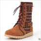 Brown Real Leather Lace Up Winter Snow Women's Boots