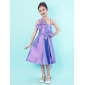 Purple Spaghetti Straps Tea Length Beaded Junior Bridesmaid Dresses