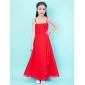 Red Chiffon Sleeveless Ankle Length Junior Bridesmaid Dresses