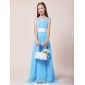 Sky Blue With Straps White Ribbons Backless Junior Bridesmaid Dresses