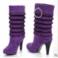 Purple Satin With Stripes High Heel Women's Boots