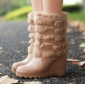 Beige Real Leather Wool Korean Style Women's Boots