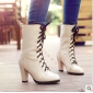 Cream-colored Lace Up Casual Fashion Restore Style Women's Boots