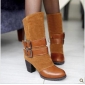 Brown Satin PU Leather With Buckle Winter Fashion Women's Boots