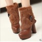 Brown With Platform High Heel Wool Zipper Women's Boots