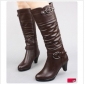 Brown PU Leather Winter Wool Waterproof Women's Boots