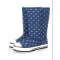 Navy Blue Small Dots On Canvas Wool Women's Boots