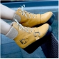 Yellow Lace Up Short Style Leather Women's Boots