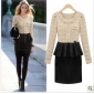 Black Beige Long Sleeves Short Lace Winter Dresses