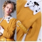 Yellow With Belts Nylon Wool Beading Winter Dresses