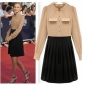 Khaki Black Chiffon With Sleeves Knee Length Winter Dresses
