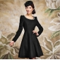 Black Knee Length Satin Slim Fashion Winter Dresses