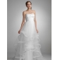White Strapless Princess Sequined Layered Tulle Long A-line Wedding Dresses