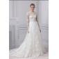 White Long Sleeves Layered Court Train A-line Wedding Dresses