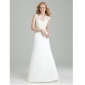 White Sleeveless V-neck Lace Satin Ankle Length A-line Wedding Dresses