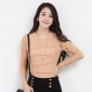 Peachy Beige Lace With Stripes Women's Tank Tops