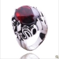 With Red Gem Silver Retro Style Men's Rings