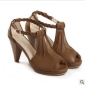 Brown High Heel Summer Fashion PU Leather Women's Sandals