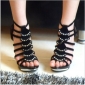 Black With Rivets Shiny Super High Heel Women's Sandals