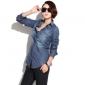 Ladies' Slim Casual Long-sleeved European Blouses Tops Cowboy Shirt